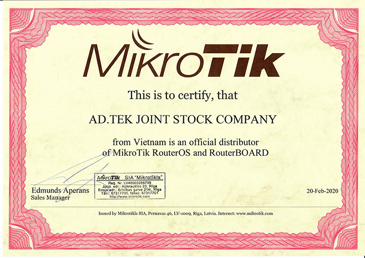 AD.TEK - Nhà phân phối tiên phong của MIKROTIK tại Việt Nam